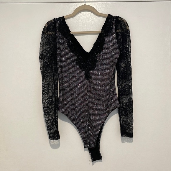 Zara Tops Zara Glitter Lace Bodysuit Poshmark